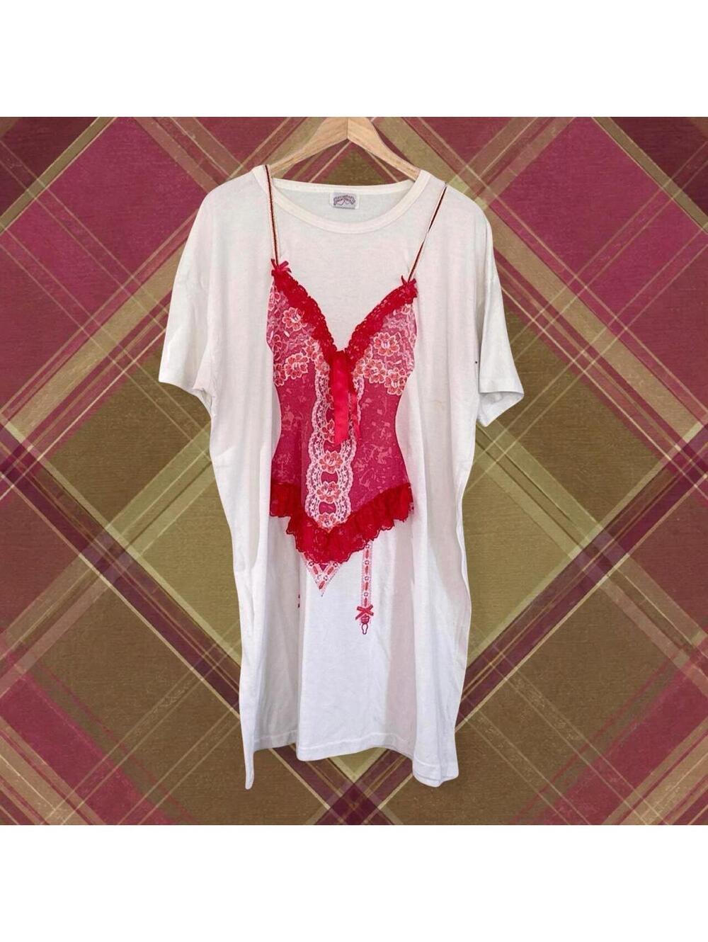 Vintage 80s Lingerie Print Novelty Tee Nightshirt Sensual Teeze XL